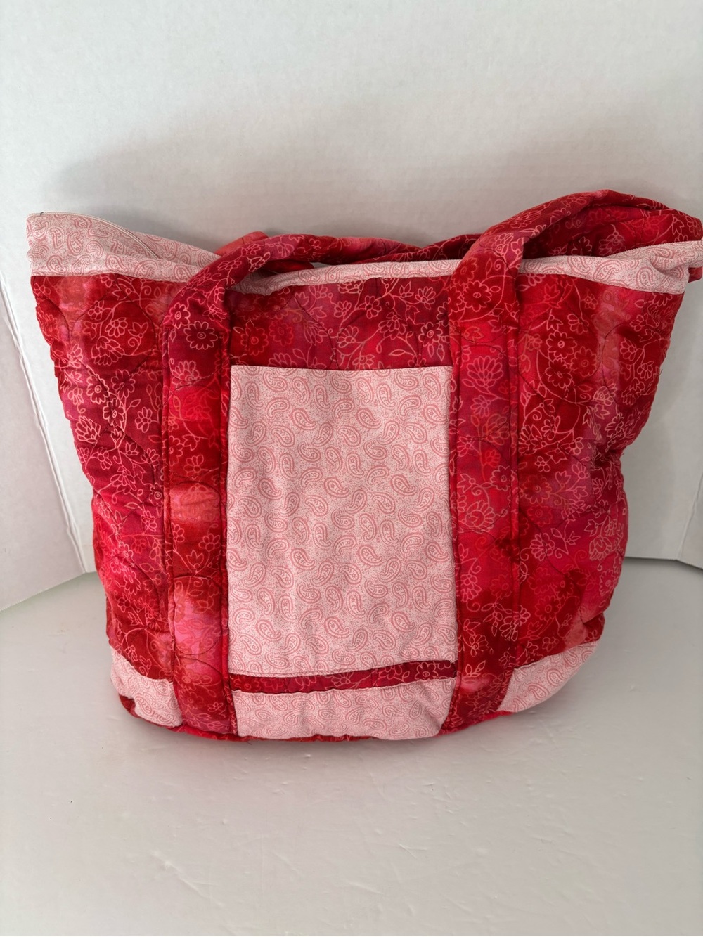 Red & Light Pink Quilted Patchwork Tote